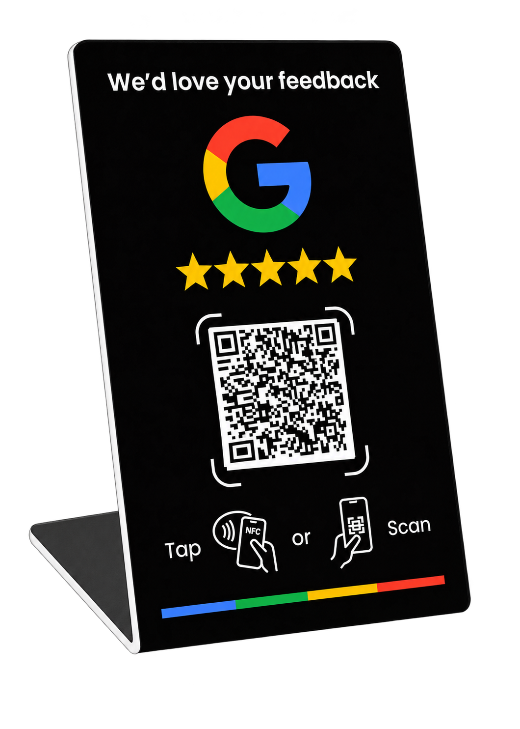 Tarjeta NFC negra configurada para reseñas de Google